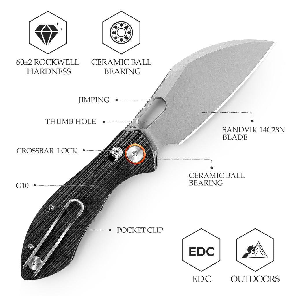 TRIVISA Batwing-BG JM10S-BG-14 labeled feature diagram – blade, G10 handle, and crossbar lock