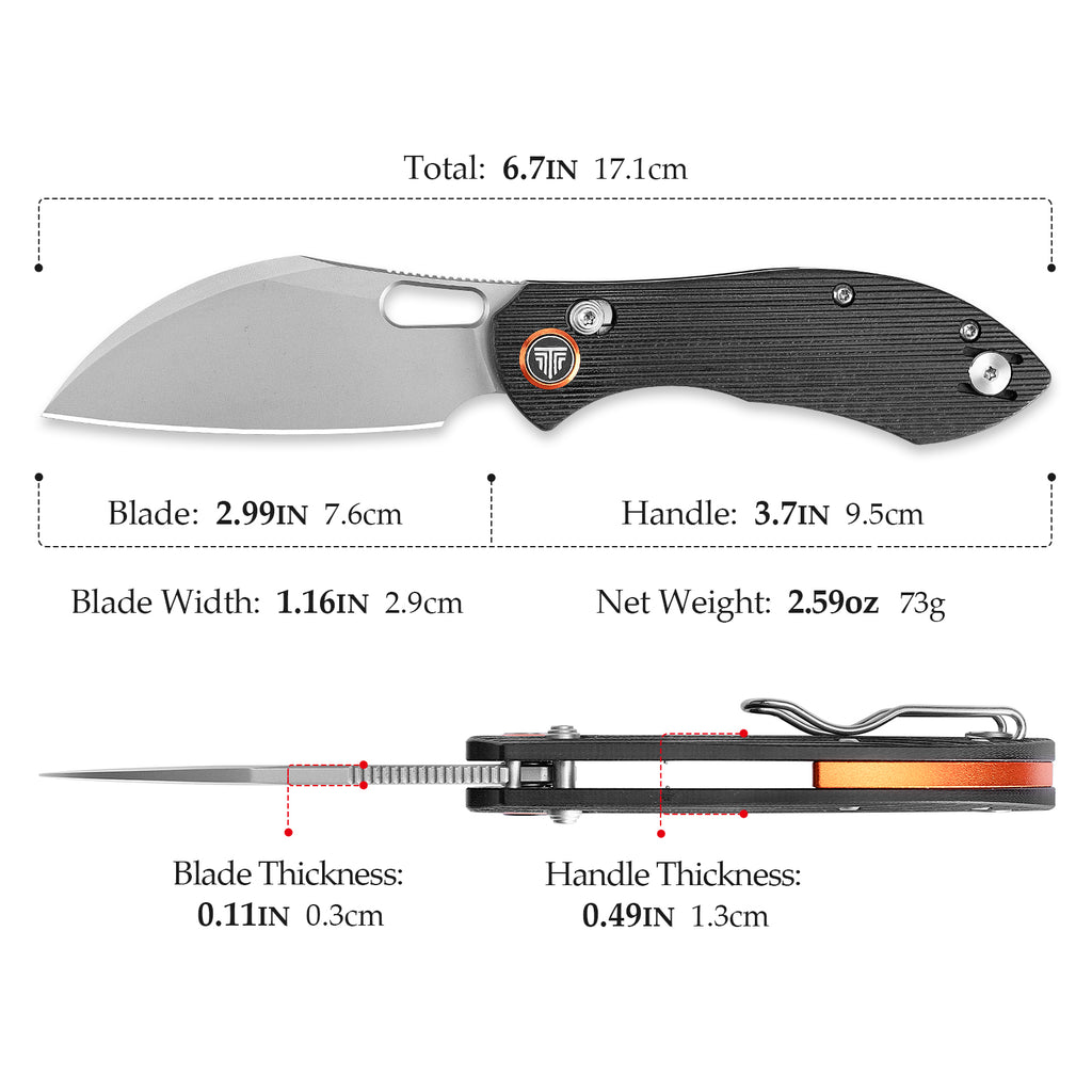TRIVISA Batwing-BG JM10S-BG-14 open side view showing sheepfoot blade and pocket clip