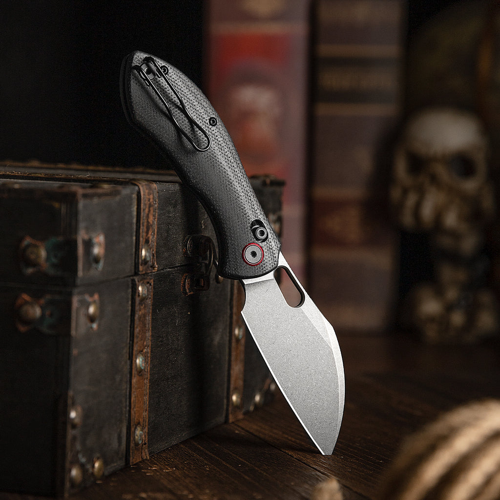 TRIVISA Batwing-BM/L JM10L-BM-14 3.4" sheepfoot crossbar lock knife with black Micarta handle