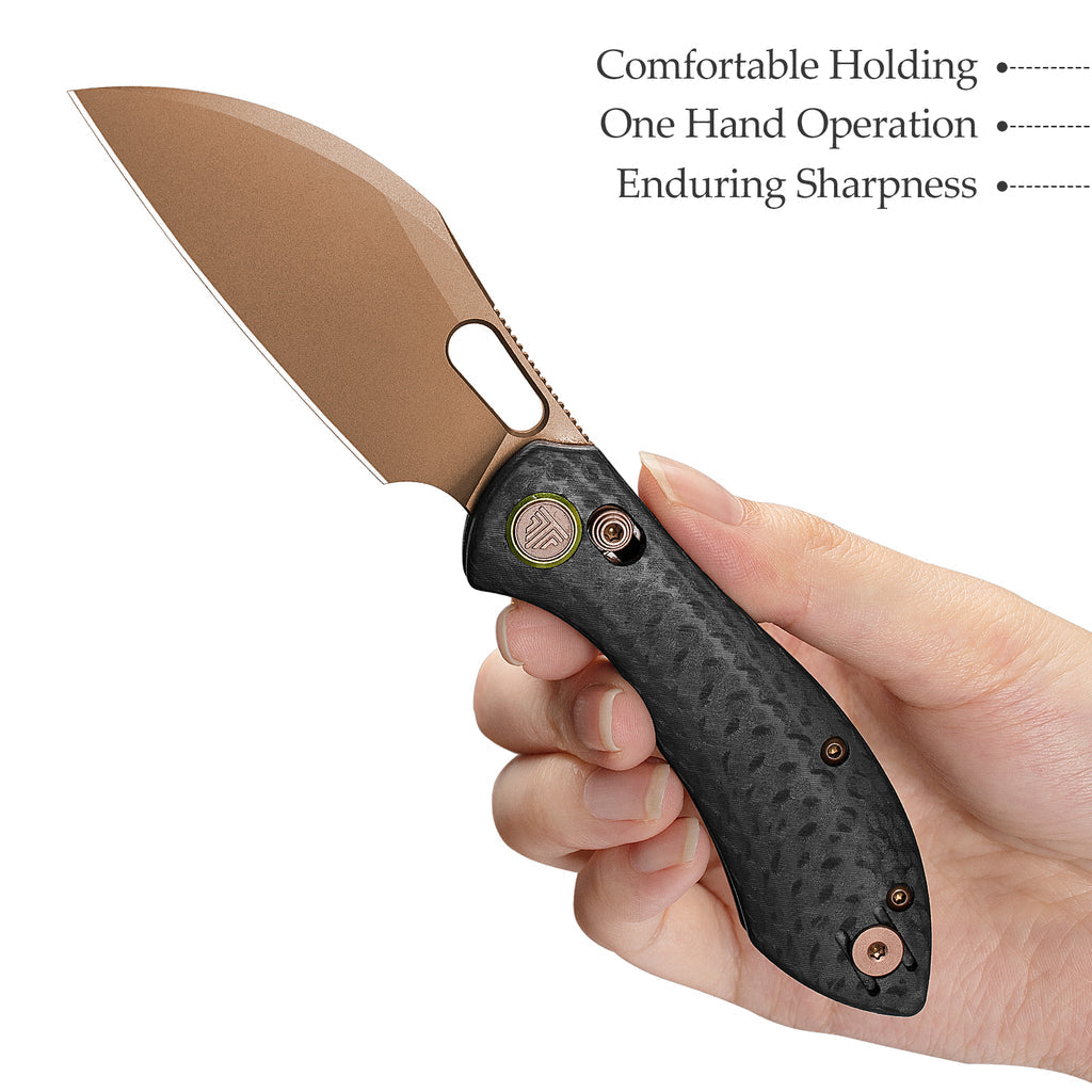 TRIVISA Batwing-CG/S JM10S-CG-14 – 2.99" 14C28N Sheepfoot Crossbar Lock Knife with Carbon Fiber G10 Handle