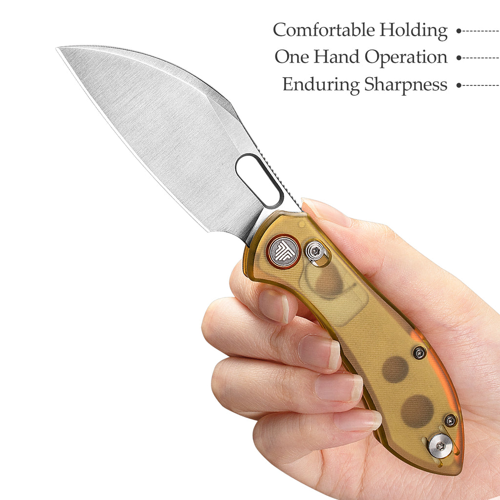 TRIVISA Batwing-YP JM10S-YP-14 closed view with pocket clip, yellow PEI handle