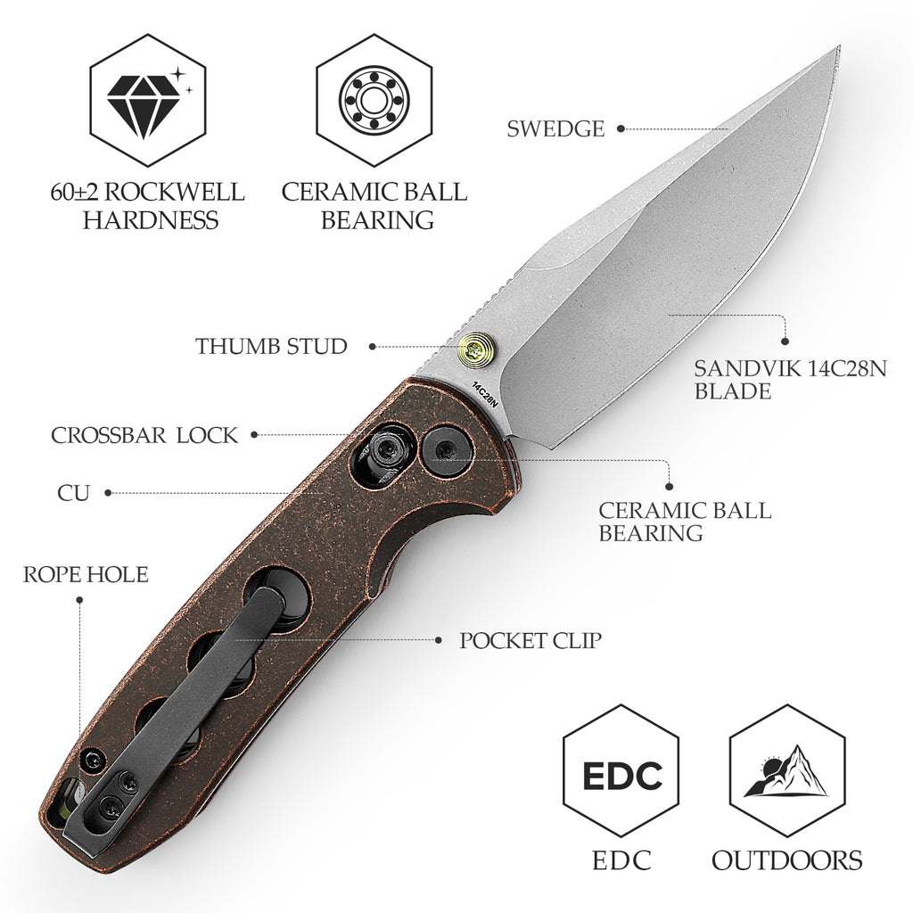 TRIVISA Butterfly-CU JM06-CU-14 closed view – solid copper handle, crossbar lock folder