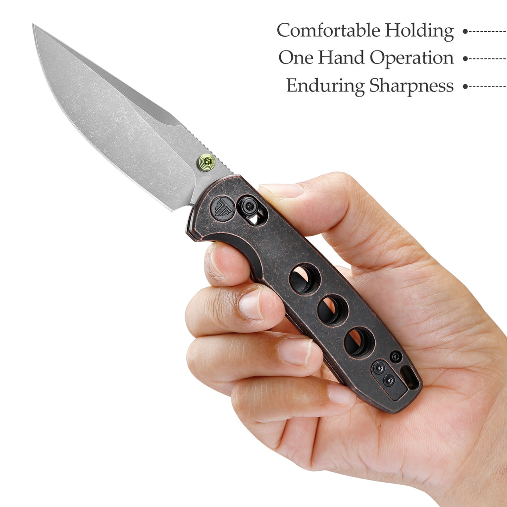 TRIVISA Butterfly-CU JM06-CU-14 copper handle detail with pocket clip