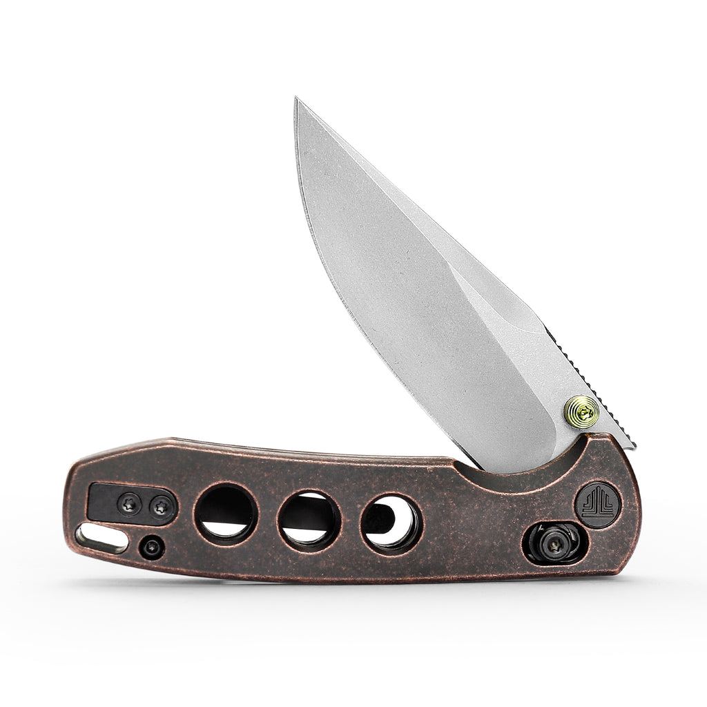 TRIVISA Butterfly-CU JM06-CU-14 open position showing 14C28N clip point blade