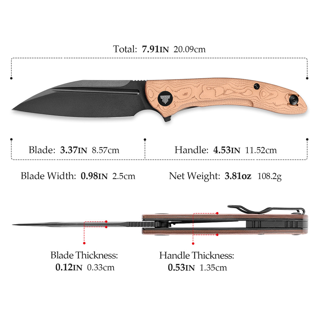 TRIVISA Cuckoo-CU TY30-CU-14 3.37 inch black blade with copper handle and liner lock