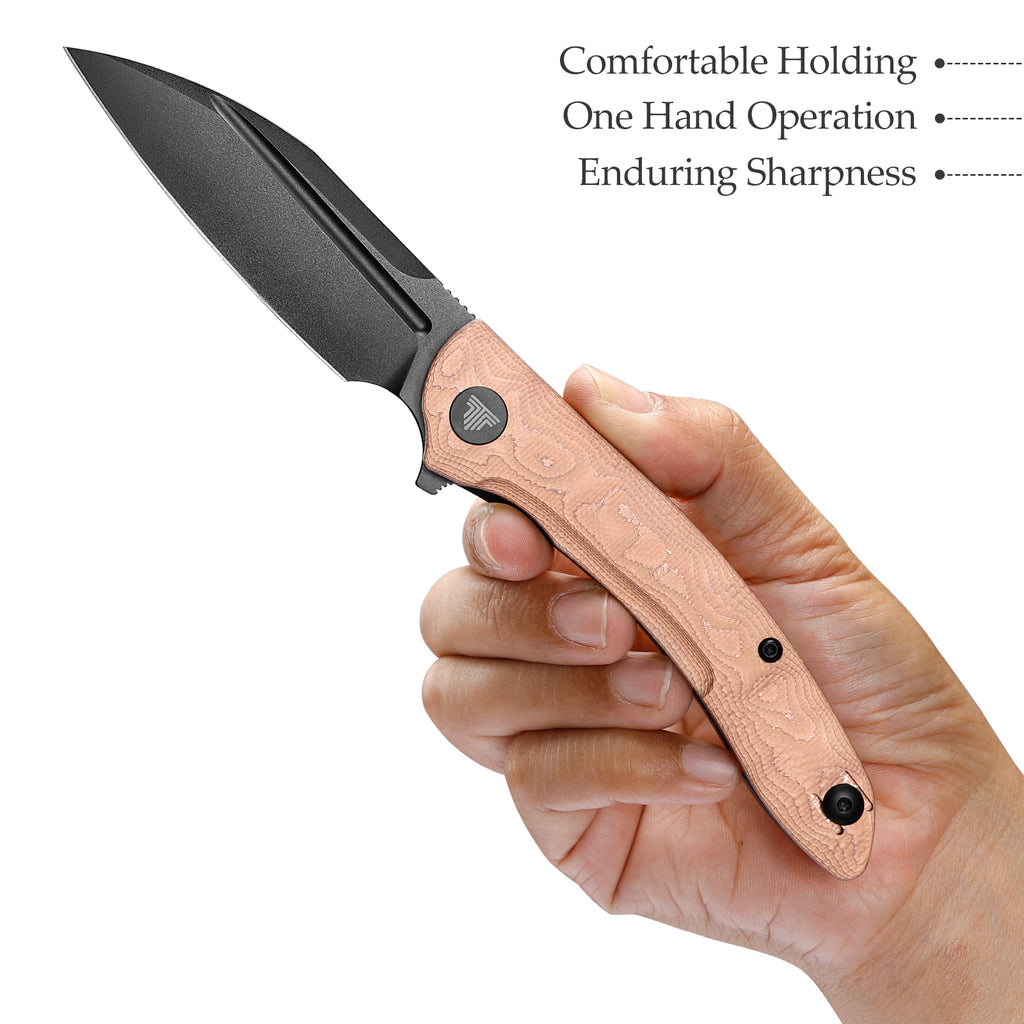 TRIVISA outdoor camping and hiking knife with ergonomic copper handle and black blade