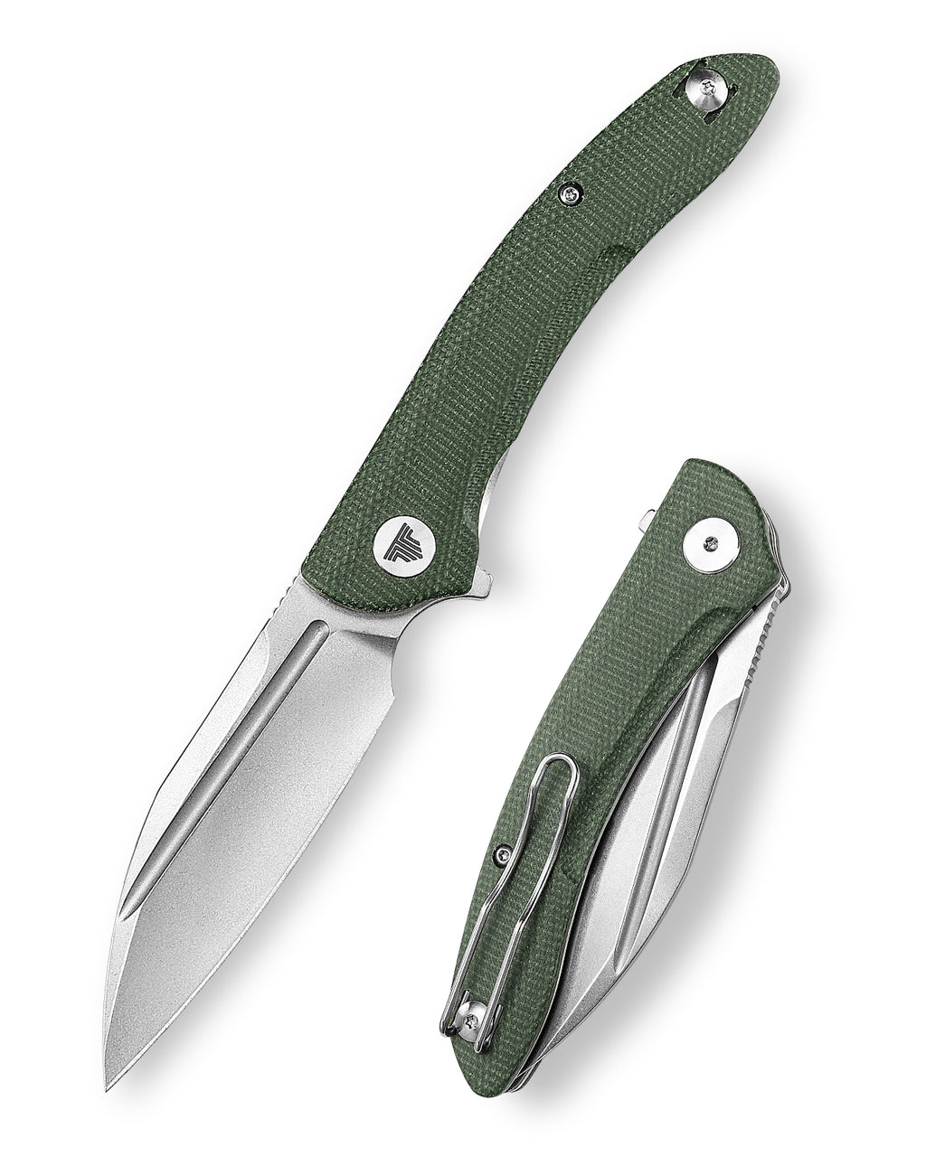TRIVISA Cuckoo-GM TY30-GM-14 lock knife with green Micarta handle and sheepfoot blade
