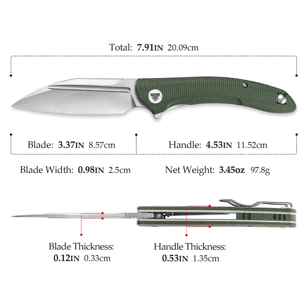 TRIVISA Cuckoo-GM TY30-GM-14 folding knife with green textured handle and stainless steel blade