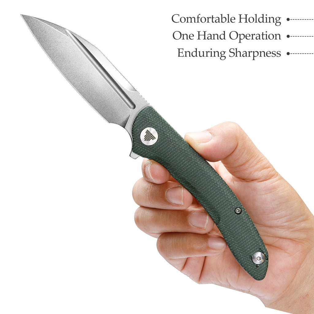 TRIVISA Cuckoo-GM TY30-GM-14 – 3.37" 14C28N Sheepfoot Liner Lock Knife with Micarta Handle