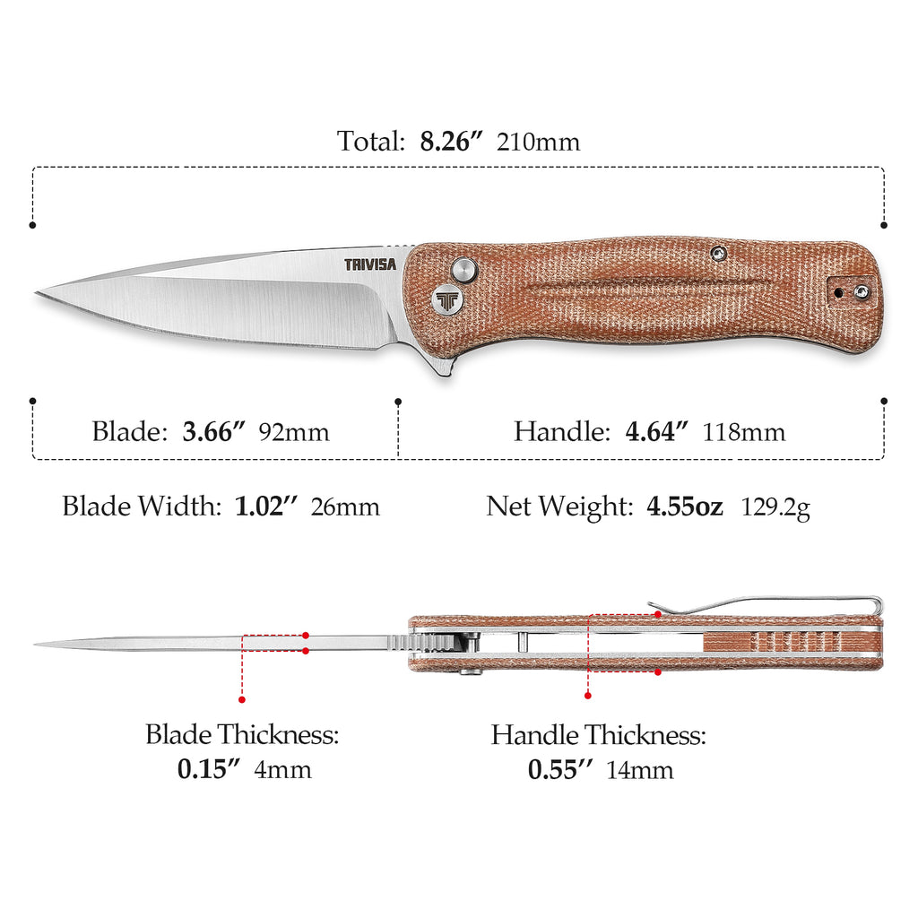 TRIVISA Dor-04Br TY09-OM-14C brown micarta handle and button lock detail