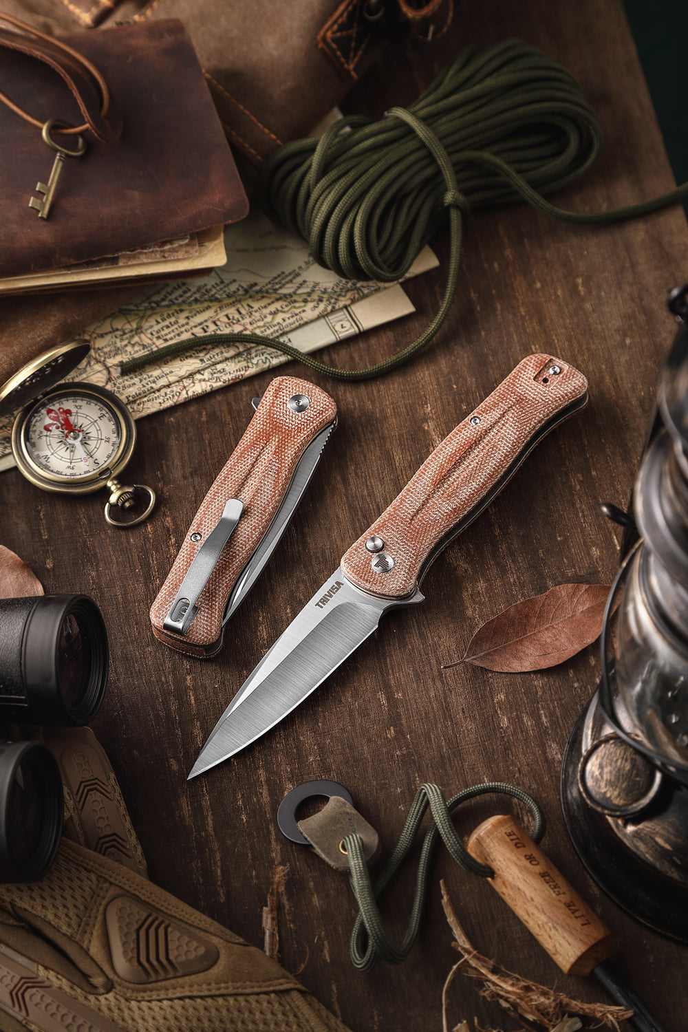 TRIVISA Dor-04Br TY09-OM-14C with brown micarta handle and satin blade