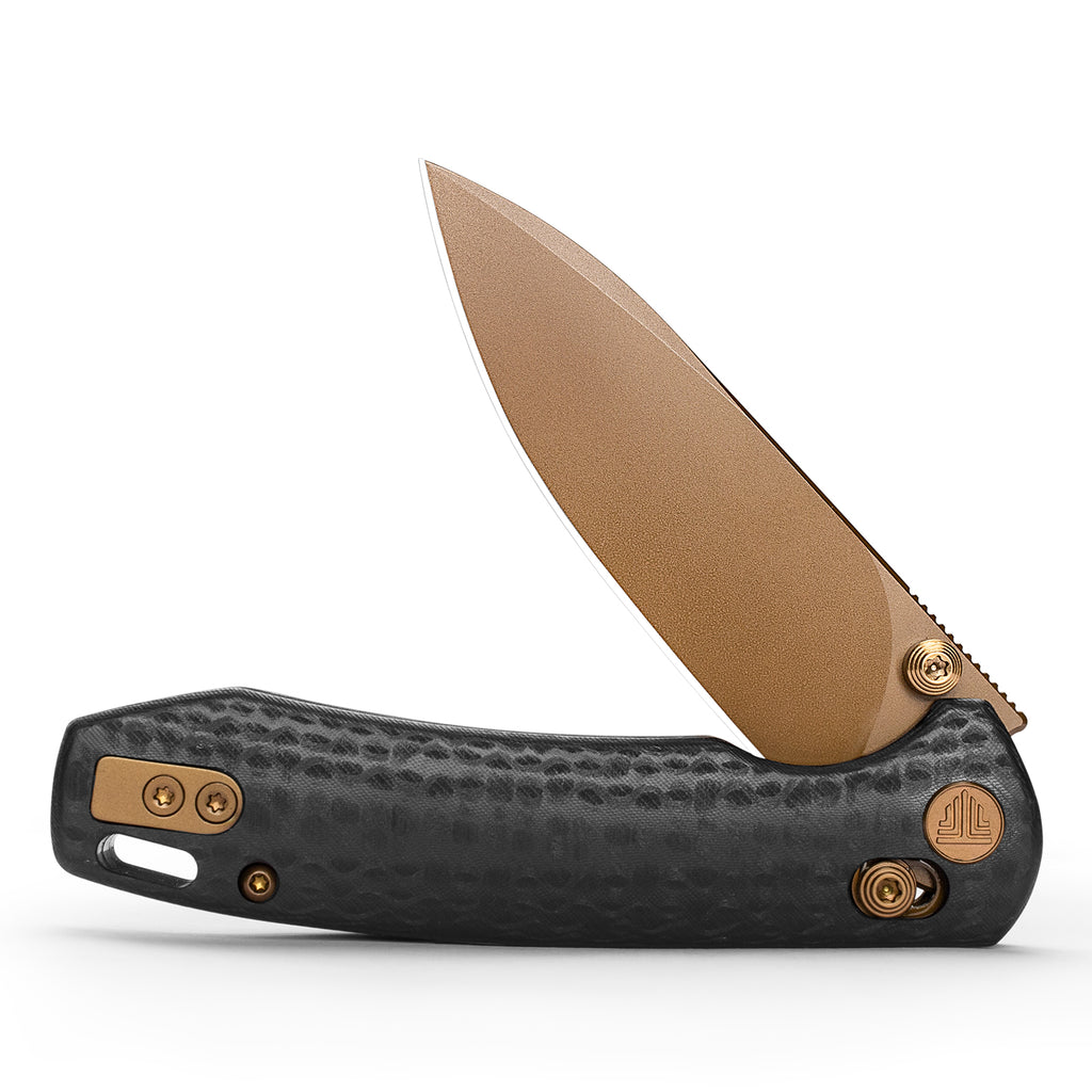 TRIVISA Dragonfly-CG JM03-CG-14 folding knife with black carbon fiber handle and rose gold clip