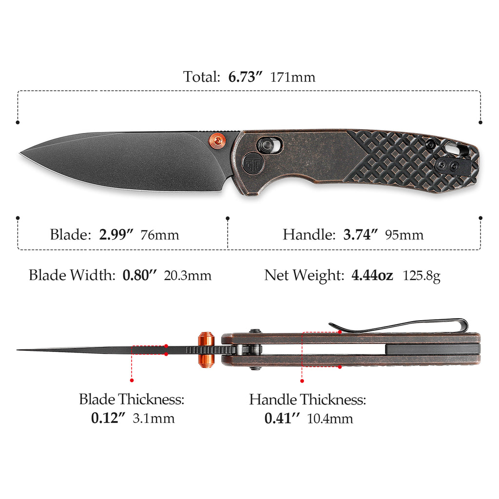 TRIVISA Dragonfly-CU JM03-CU-14 with black drop point blade and copper accents in open position
