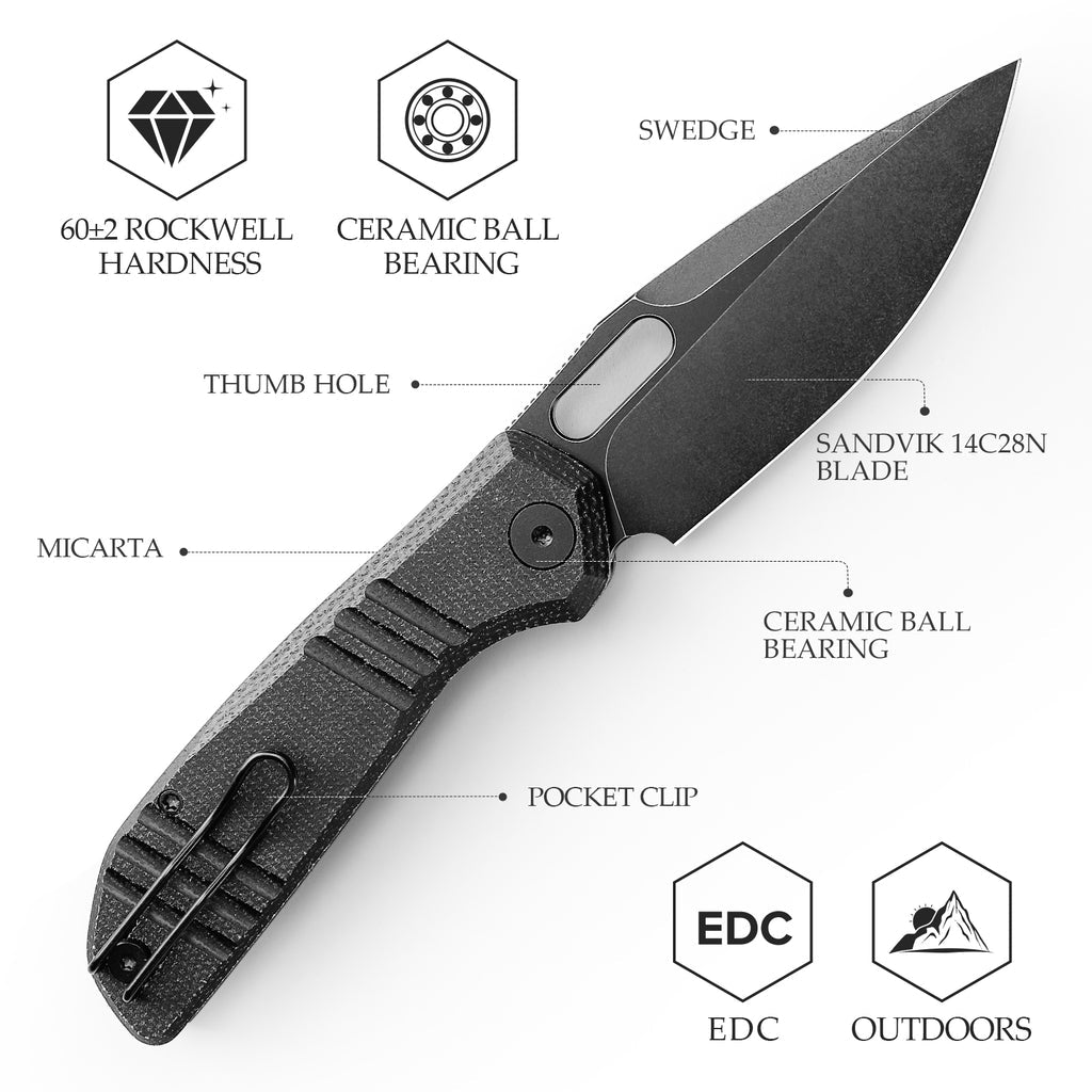 TRIVISA Locking Blade Knife with Micarta Handle and Pocket Clip