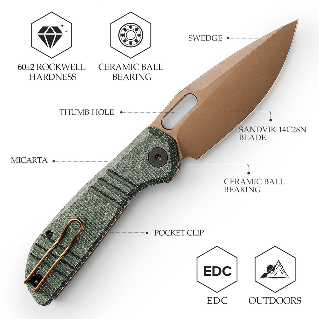 Close-up of TRIVISA Gecko-GM JM04-GM-14 folding knife with blade, handle, and pocket clip