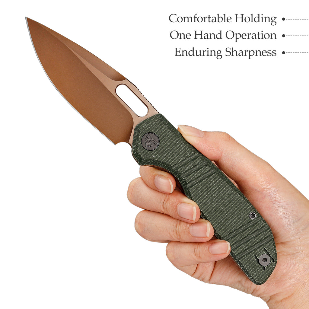 TRIVISA Gecko-GM JM04-GM-14 – 3.4" 14C28N Drop Point Liner Lock Knife with Micarta Handle