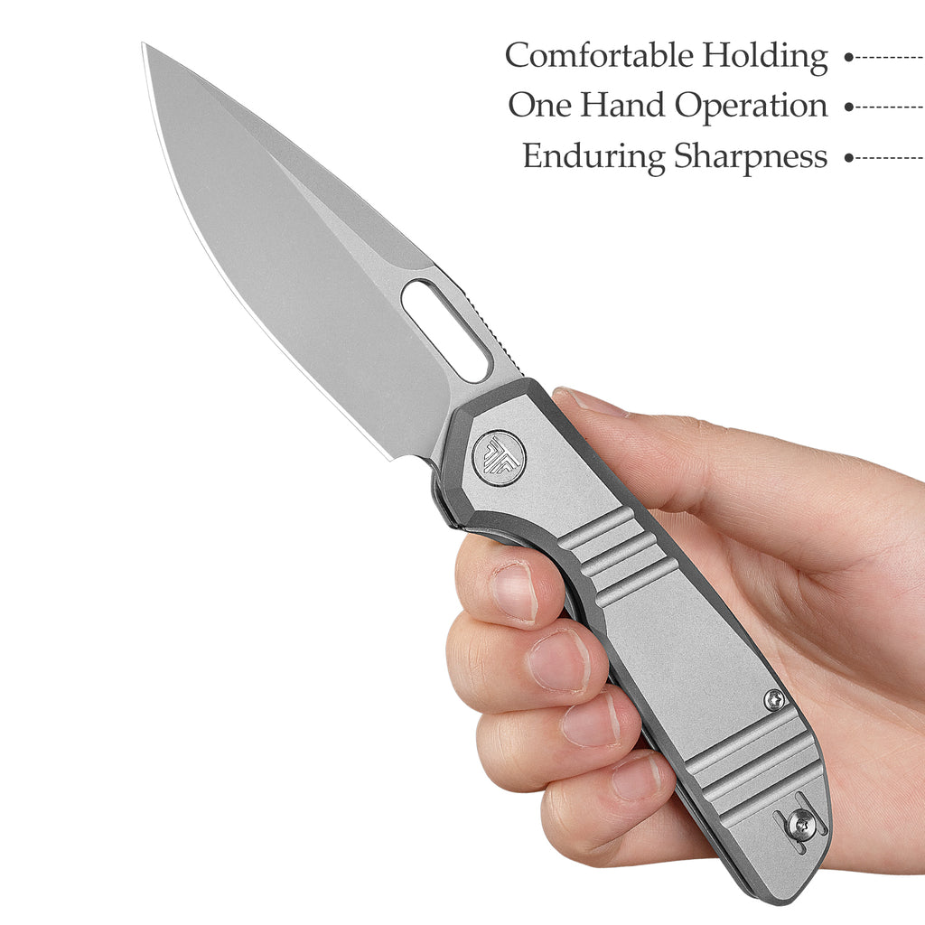 TRIVISA Gecko-S JM04-S-M – 3.4" M390 Drop Point Liner Lock Knife with Titanium Handle