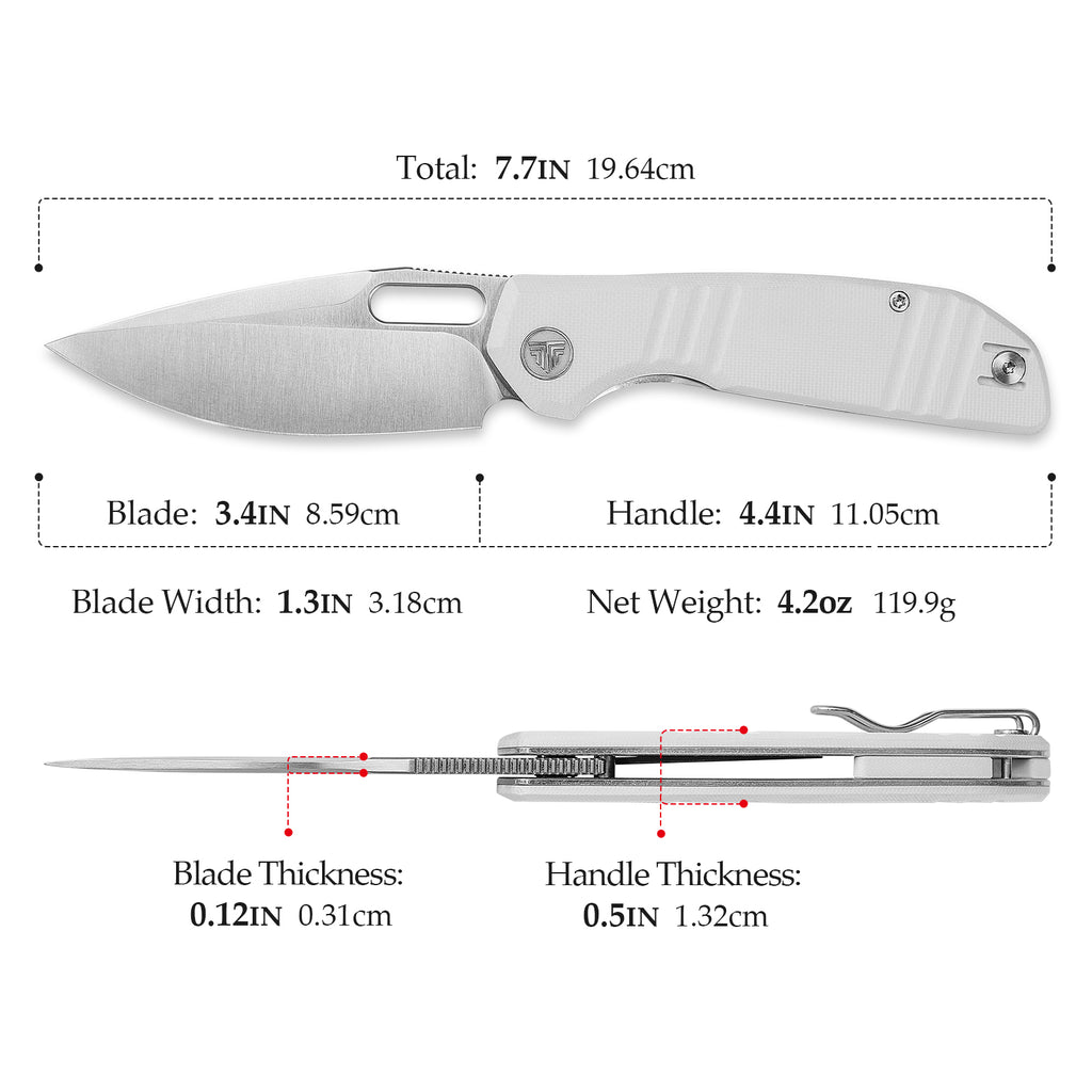 TRIVISA Gecko-WG JM04-WG-14 dimension diagram – 3.4" blade, 7.7" overall, 4.4" closed
