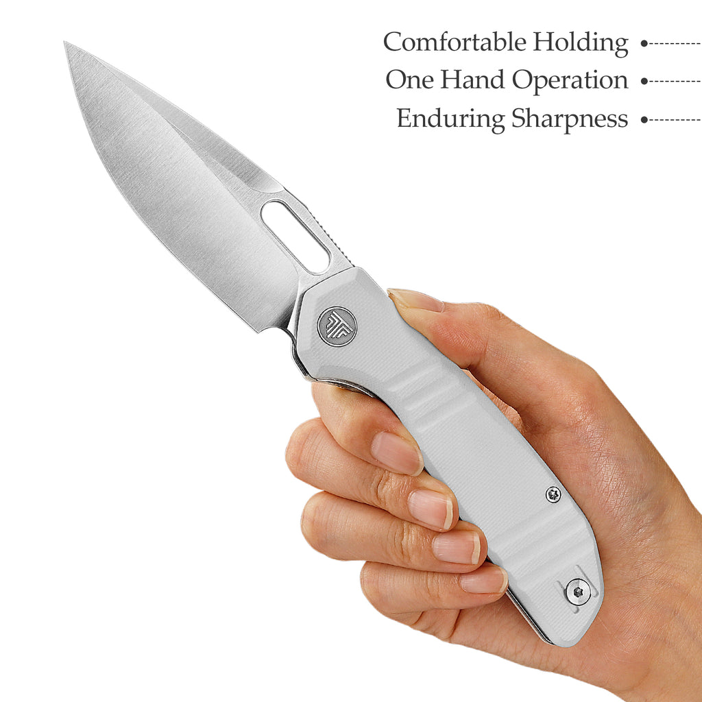 TRIVISA Gecko-WG JM04-WG-14 closed view showing liner lock and white G10 handle scales