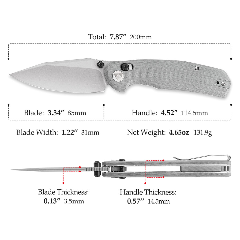 Closed TRIVISA Hornet-03G JM01-GG-14 with pocket clip and handle details
