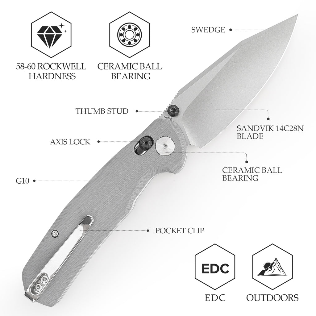 Side view of TRIVISA Hornet-03G JM01-GG-14 with open blade and handle specifications