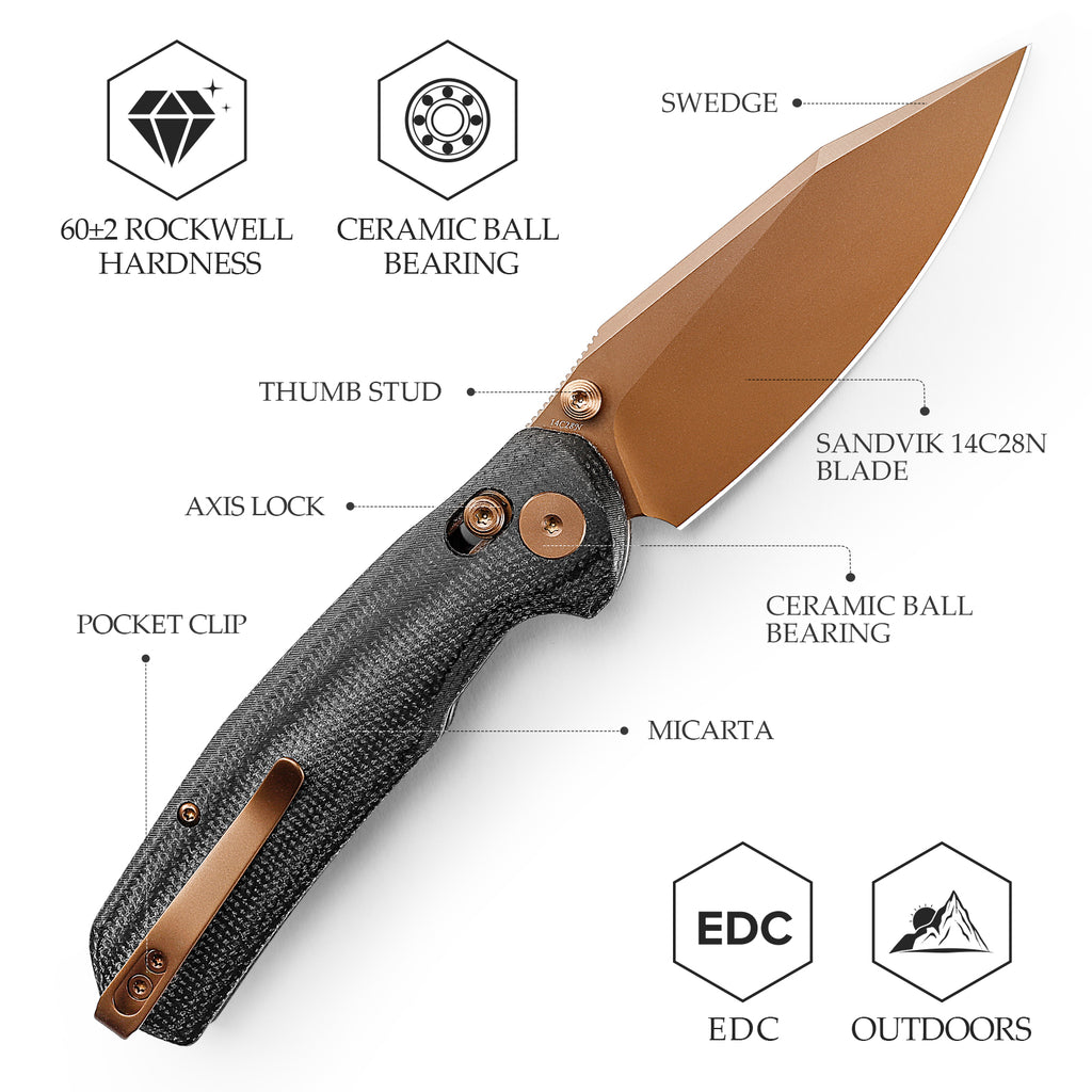 Blade with drop point and bronze finish