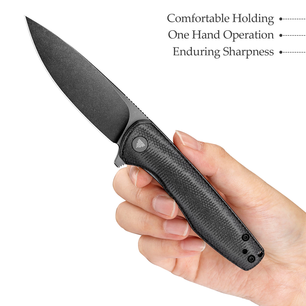 TRIVISA Hummingbird-BM JM07-BM-14 with 2.9-inch drop point blade, black stonewashed finish, and Micarta handle
