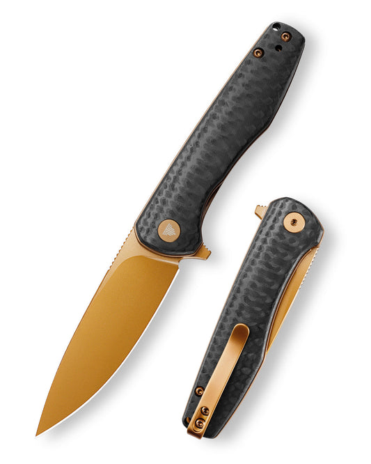 TRIVISA Hummingbird-CG lock knife with gold blade and carbon fiber handle