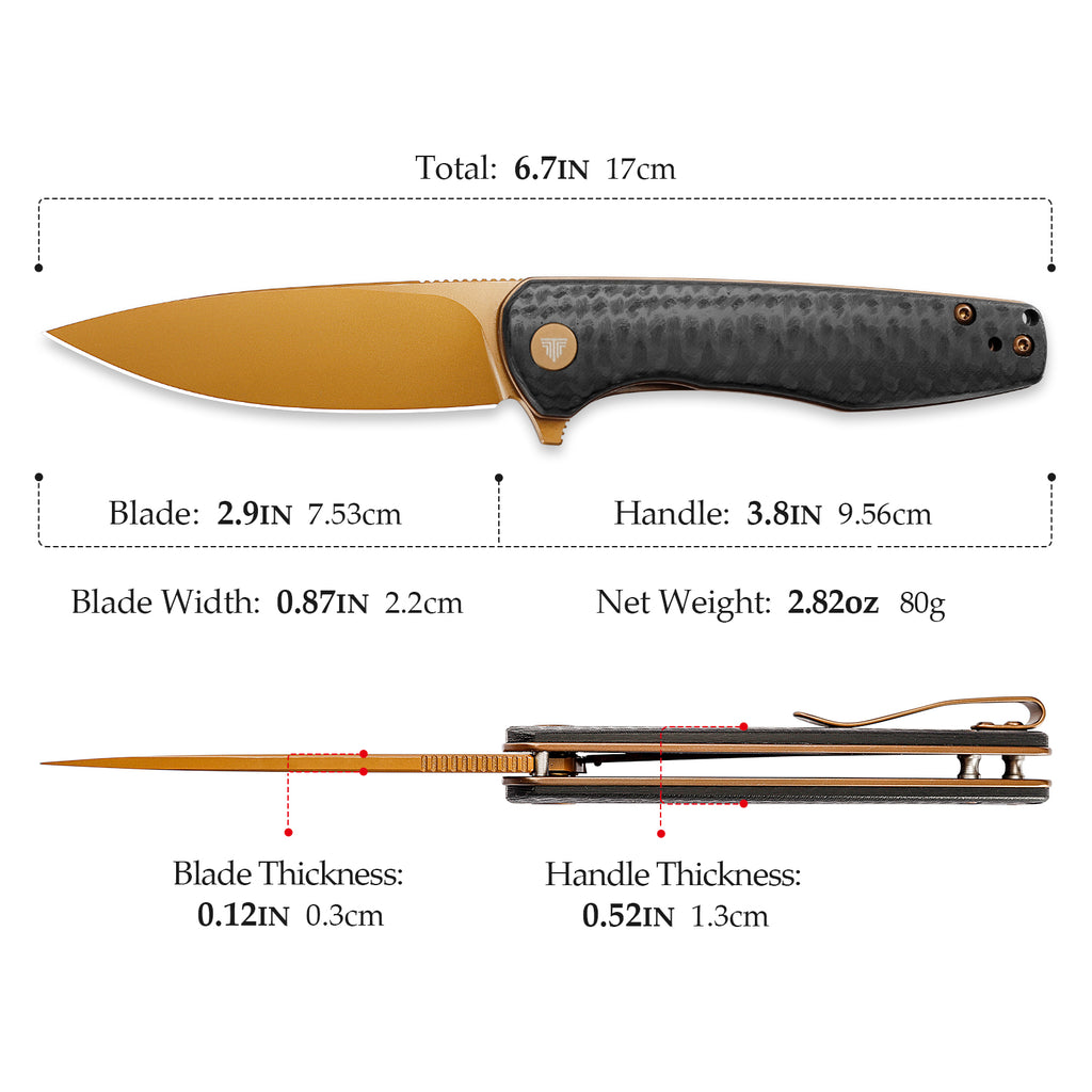 TRIVISA Hummingbird-CG pocket knife with gold blade and carbon fiber handle