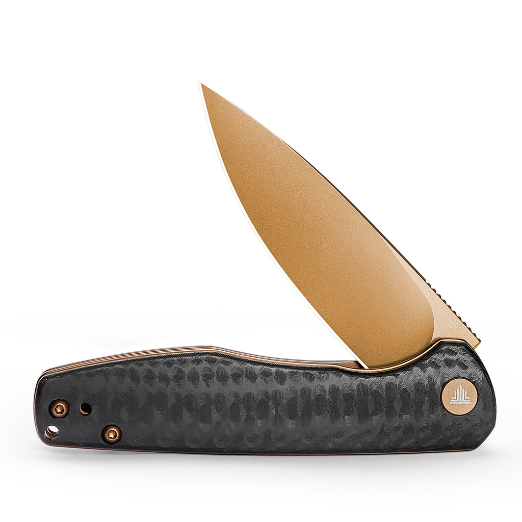 TRIVISA Hummingbird-CG folding lock knife with gold blade and carbon fiber handle