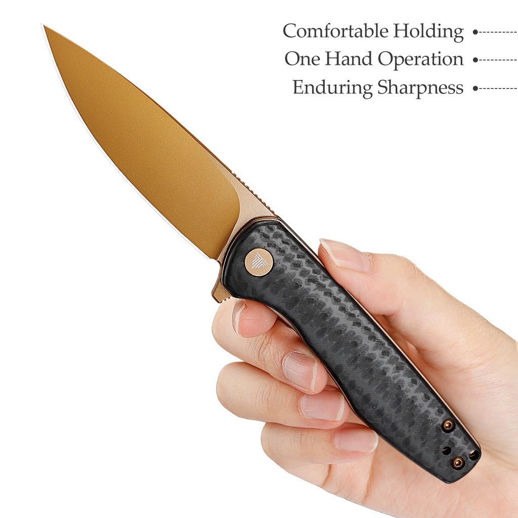 TRIVISA Hummingbird-CG – 2.9" 14C28N Drop Point Liner Lock Knife with Carbon Fiber Style G10 Handle