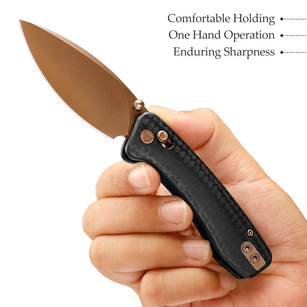 TRIVISA Koala-CG JM02-CG-N – 2.56" N690 Drop Point Crossbar Lock Knife with Carbon Fiber G10 Handle