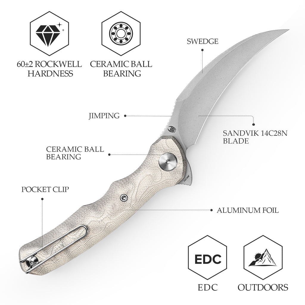 Detailed view of Lacerta-AL knife with blade and handle specifications