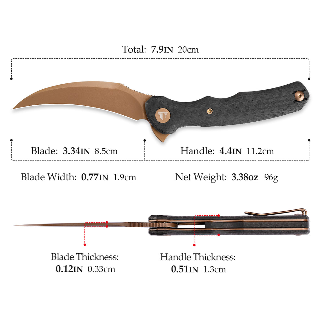 Folded black and rose gold folding knife with textured handle