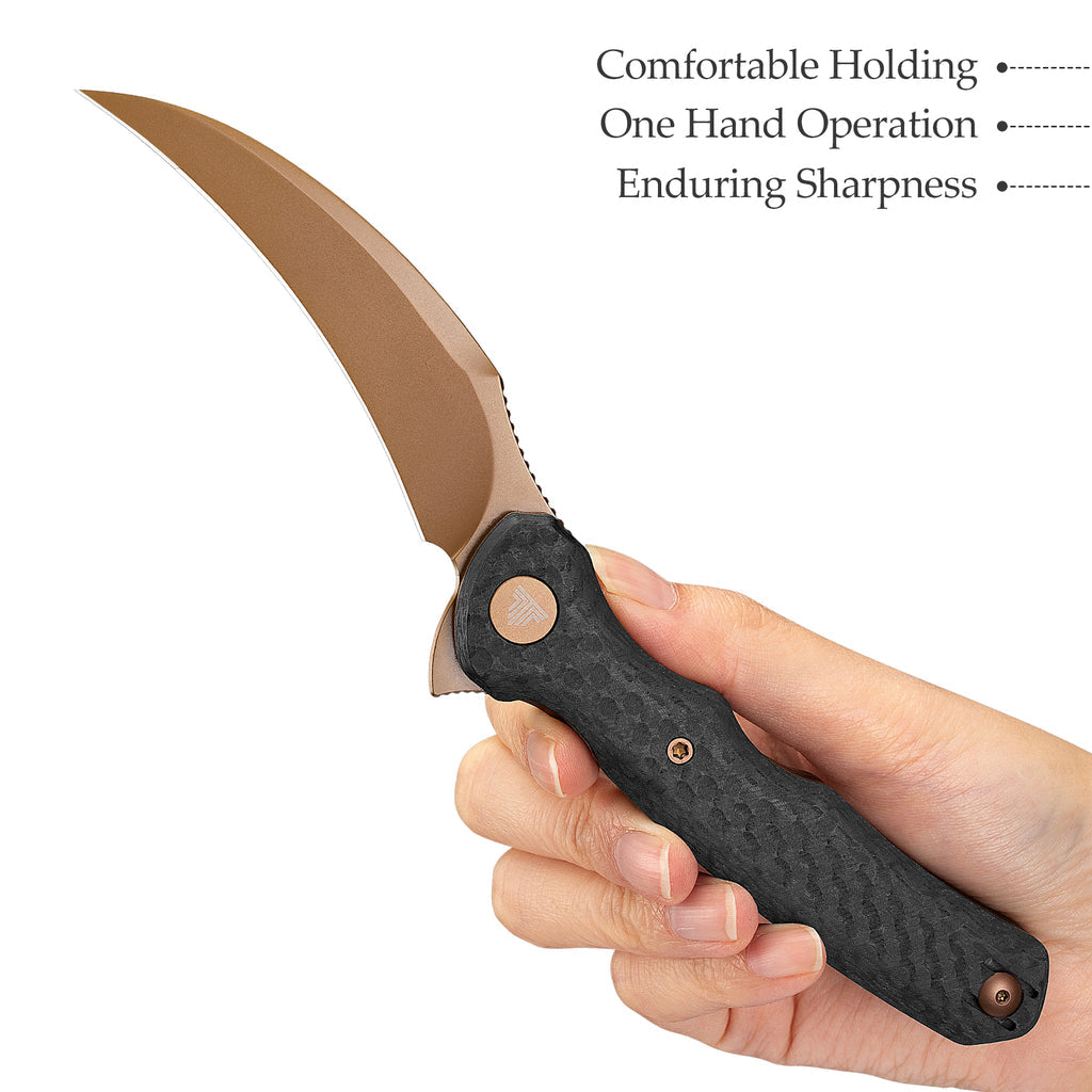 Side view of black handle with blade partially open