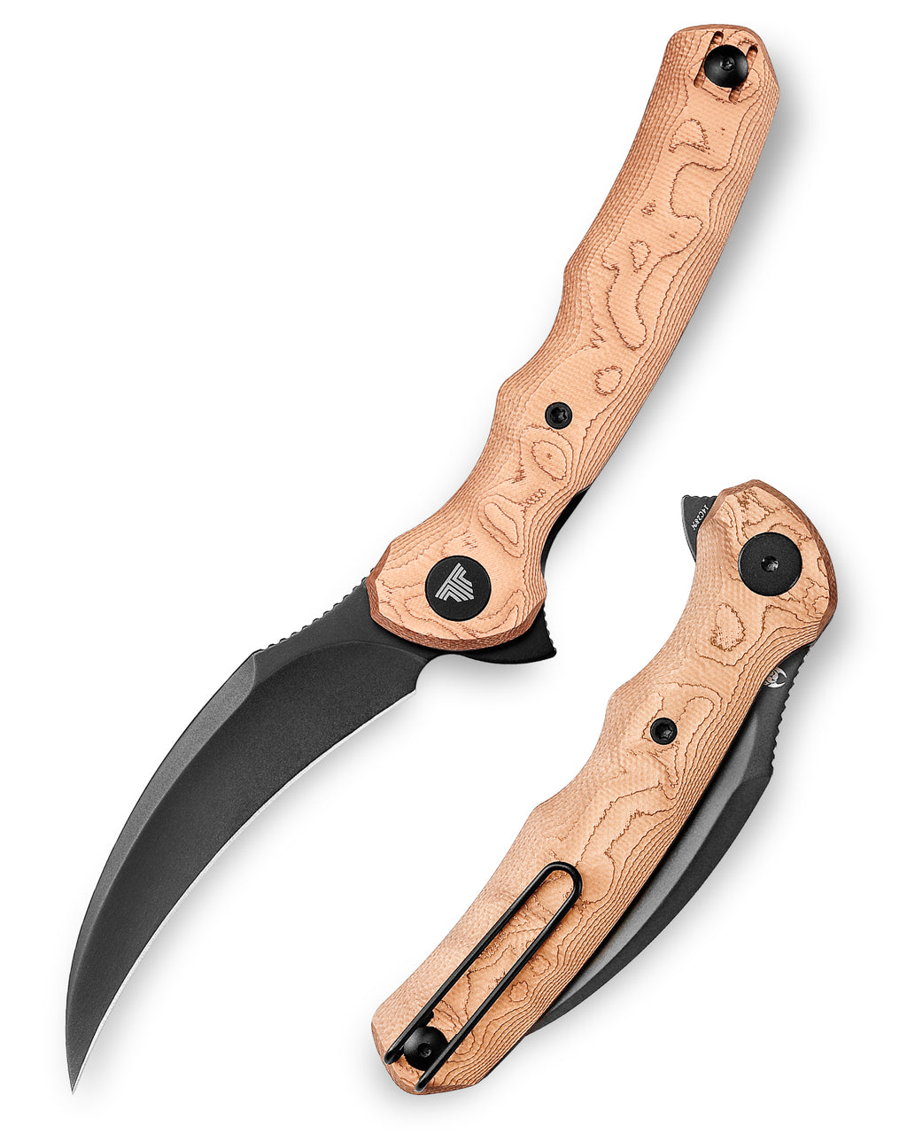 TRIVISA Lacerta-CU TY19-CU-14 â€“ 3.34" 14C28N Pointed Liner Lock Knife with Copper Foil Handle