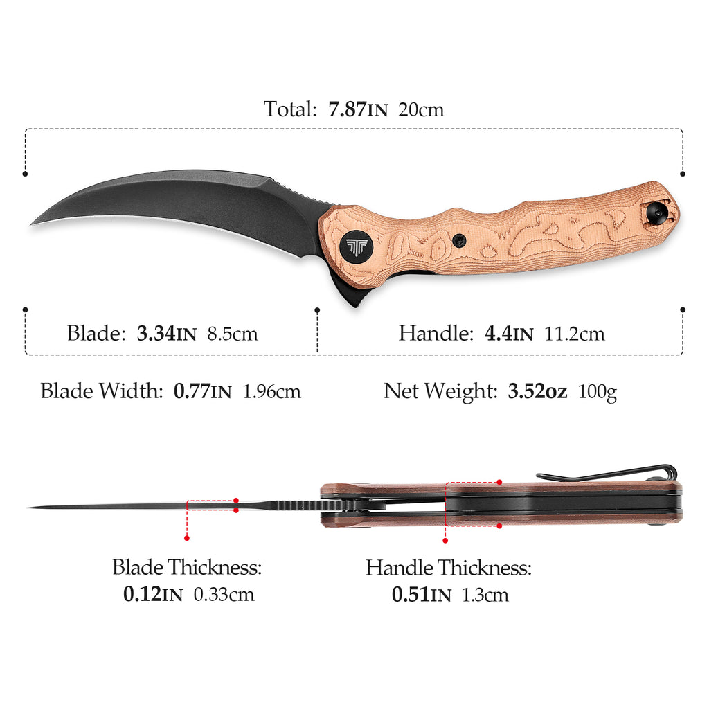 TRIVISA Lacerta-CU camping knife with ergonomic copper handle and black blade