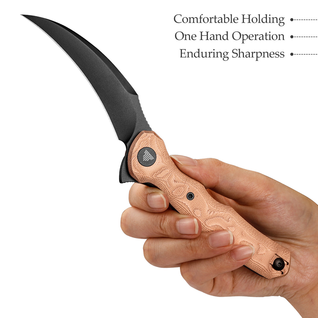 TRIVISA Lacerta-CU TY19-CU-14 – 3.34" 14C28N Pointed Liner Lock Knife with Copper Foil Handle