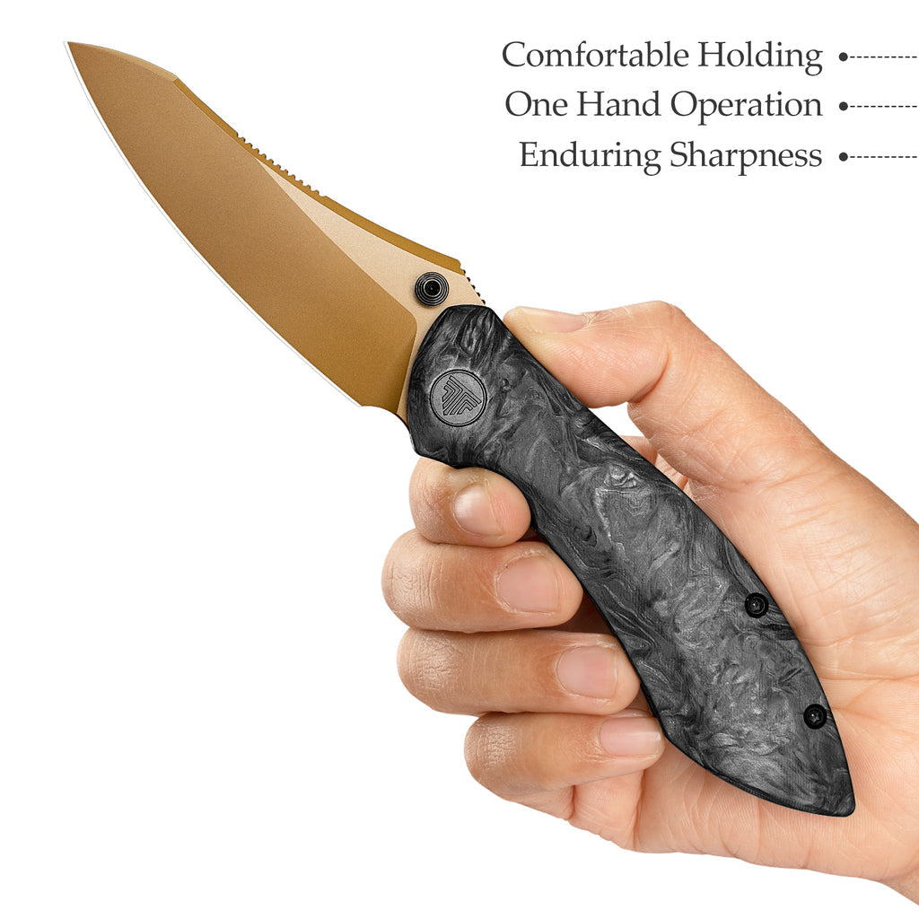 TRIVISA Rhino-RG JM08-RG-M – 3.2" M390 Drop Point Frame Lock Knife with Carbon Fiber Titanium Handle