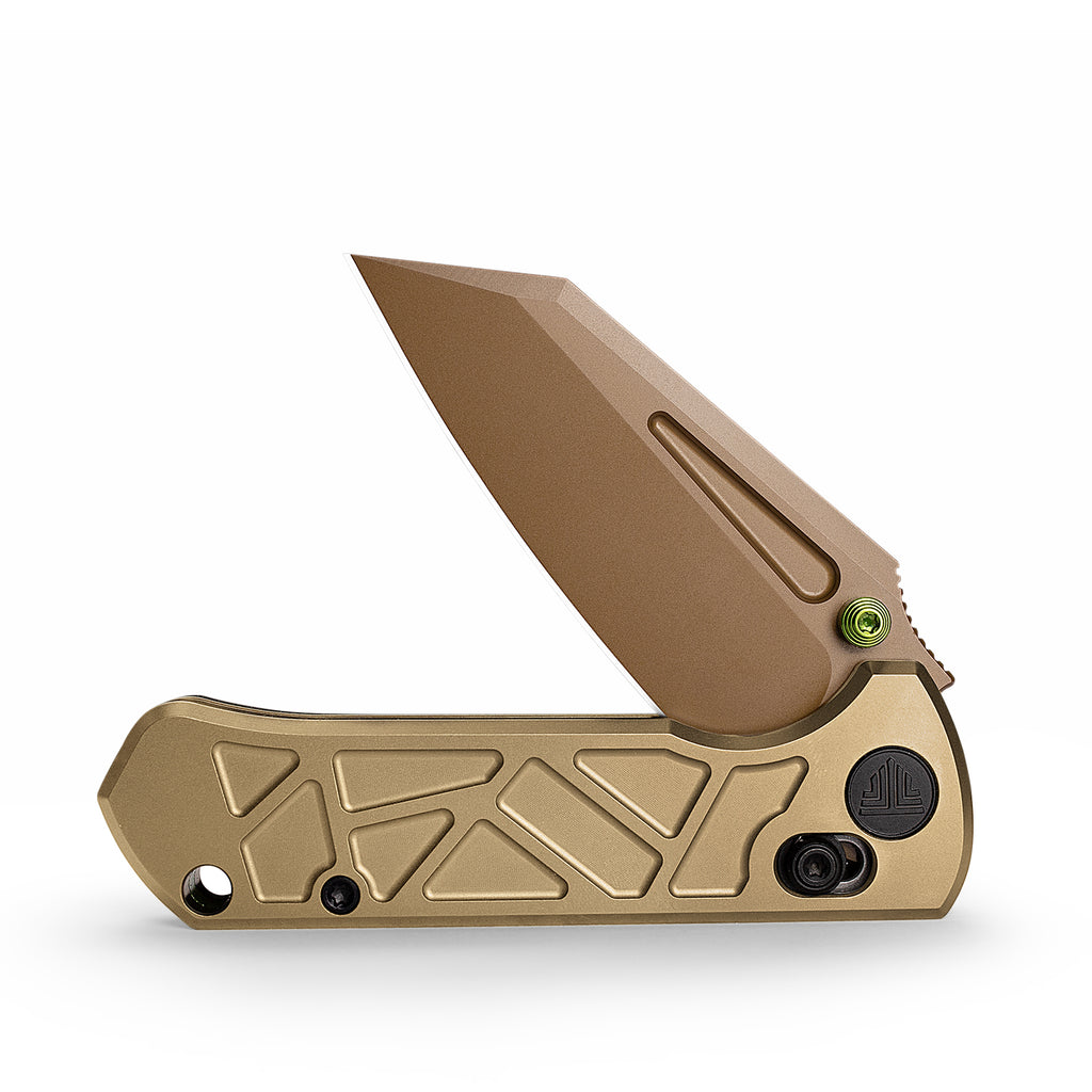 TRIVISA Skarn-RG JM11-RG-M – 2.87" M390 Modified Tanto Crossbar Lock Knife with Titanium Handle