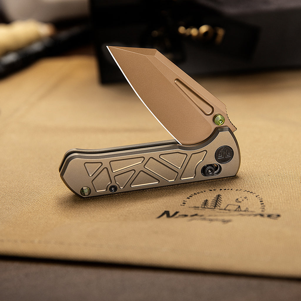 TRIVISA Skarn-RG JM11-RG-M 2.87" M390 crossbar lock knife with titanium handle