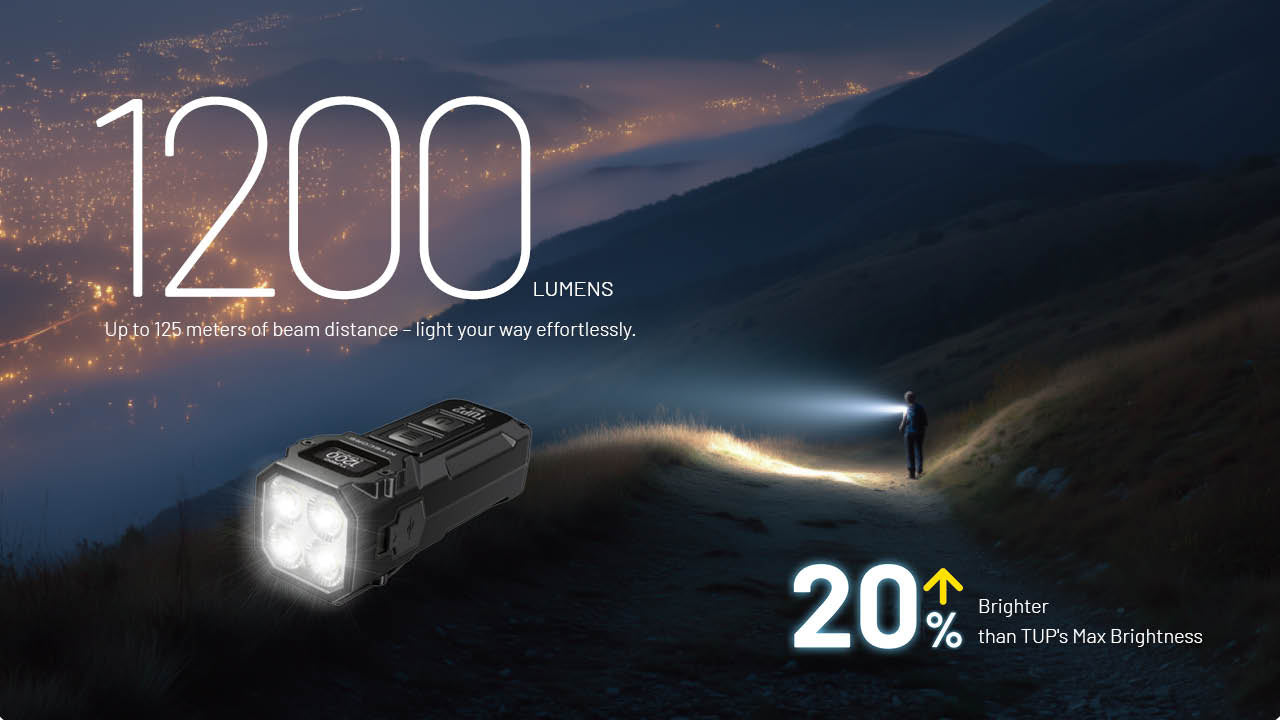 Nitecore TUP2 beam shot - 1200 lumens with up to 125 meters of beam distance