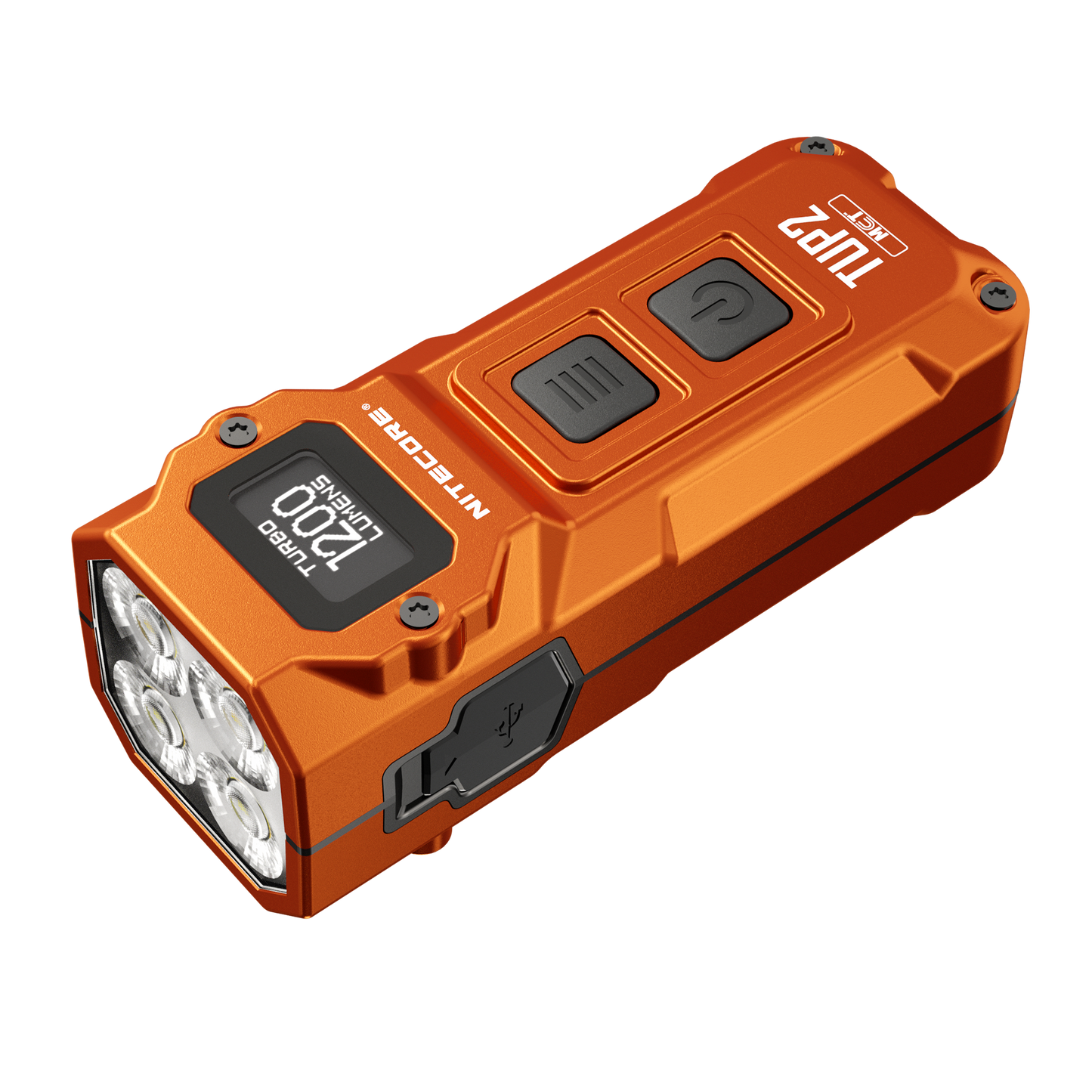 Nitecore TUP2 orange USB-C rechargeable keychain EDC flashlight with OLED display