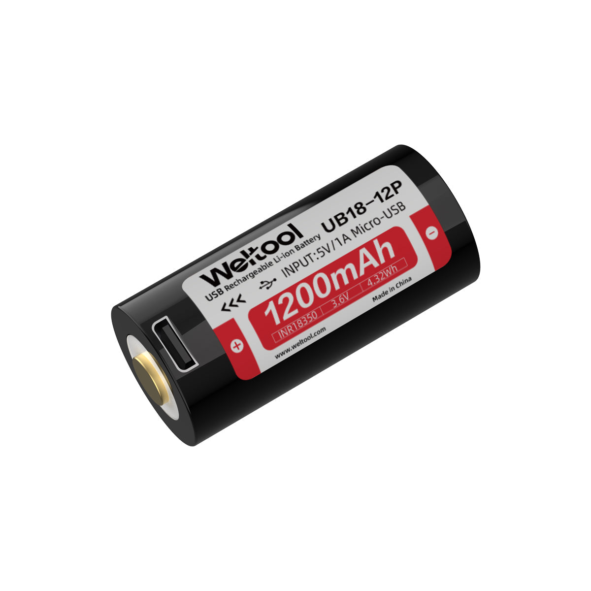 Weltool UB18-12P 18350 1200mAh high-drain USB rechargeable battery