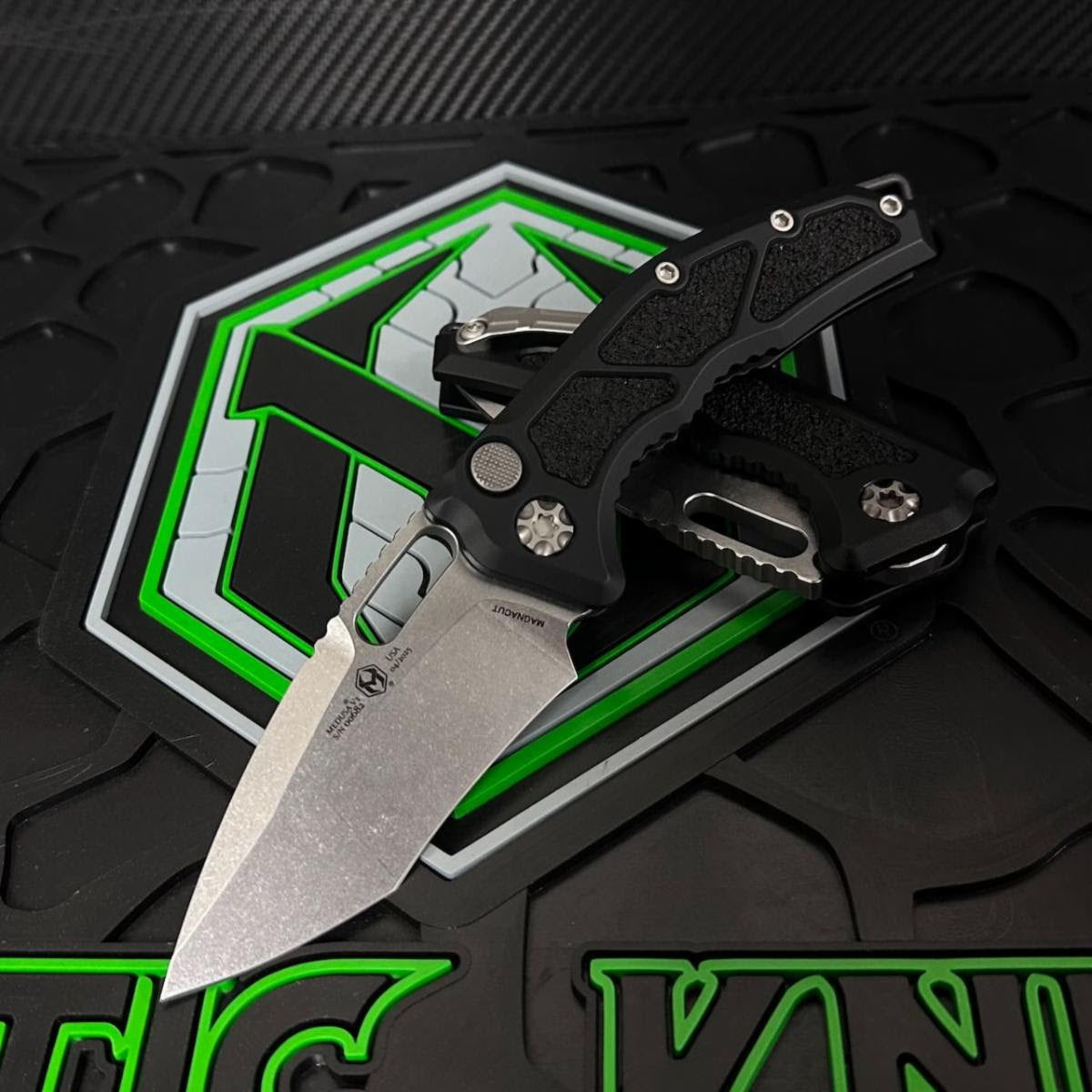 Heretic Medusa Auto 3.0" Tanto Recurve Stonewash CPM-Magnacut Black Aluminum Handles