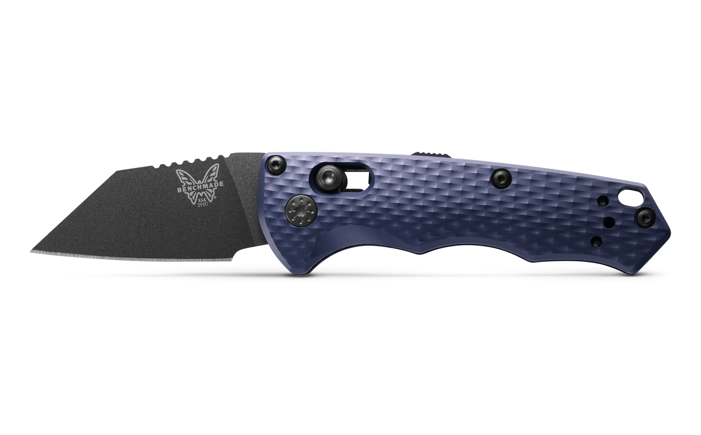 Benchmade Partial Immunity 2950BK side profile open – Cobalt Black Wharncliffe blade, Auto-AXIS automatic