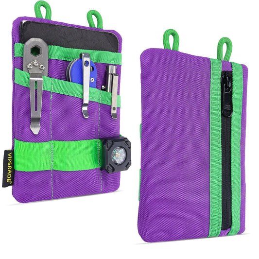 Viperade VE1 EDC Organizer Pouch (Green & Purple) front view
