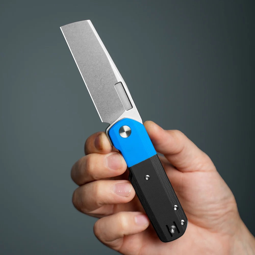 Vero Engineering Avid 2 – 3.25" S45VN Cleaver Stonewashed Blue & Black G10 Knife