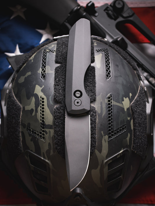 Pro-Tech Synapse 2 Operator VERO2103 MM-OP front view – 3.5" sterile DLC black MagnaMax spear point automatic knife