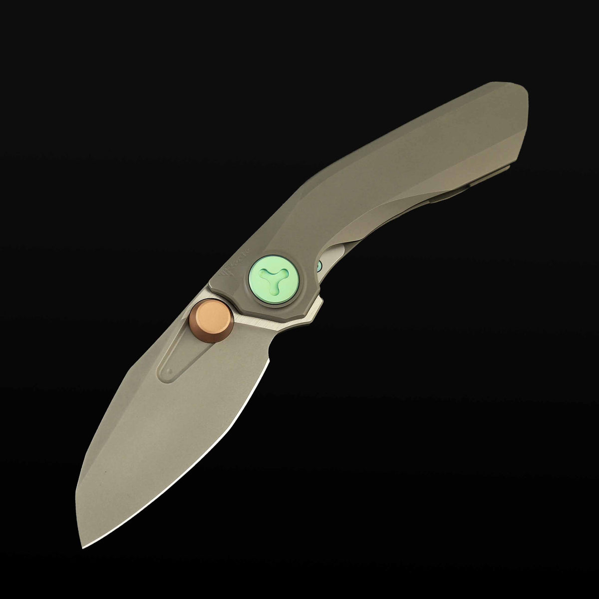 Reate VK-FROK Ti-Dark Frost front view – 3.2" dark frosted satin Elmax drop point folding knife